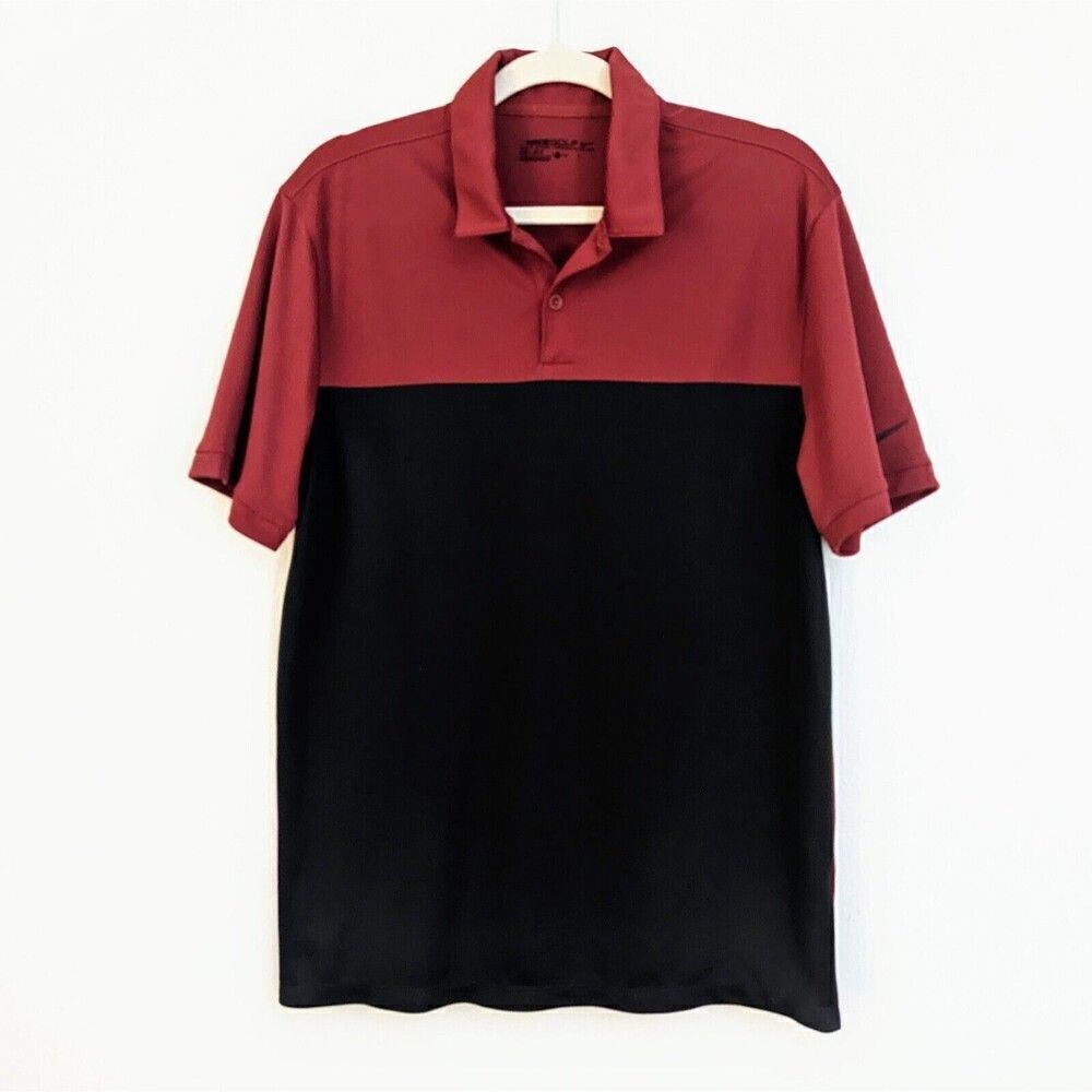 NIKE GOLF DRI-FIT Polo shirt Mens M Red Gray block color Embroidered logo S/S